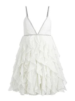 Women Alice and Olivia Wilmarie Embellished Lace Ruffle Mini Gown