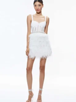 Women Alice and Olivia Xia Sheer Bustier Feathered Mini Dress