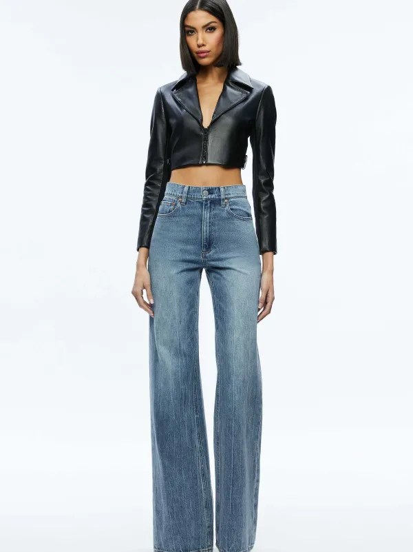 Women Alice and Olivia Yardley Leather Cropped Jacket